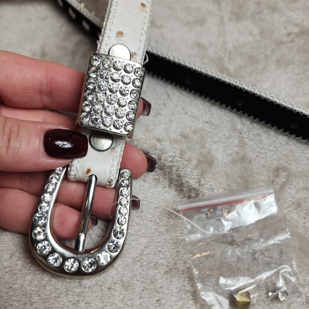 Off White Rhinestone Bling Belt 42
